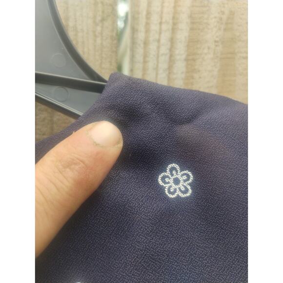 Vintage Navy Blue Maxi Dress Sailor Collar Floral Embroidered Cottagecore Sz 10 - Picture 6 of 11